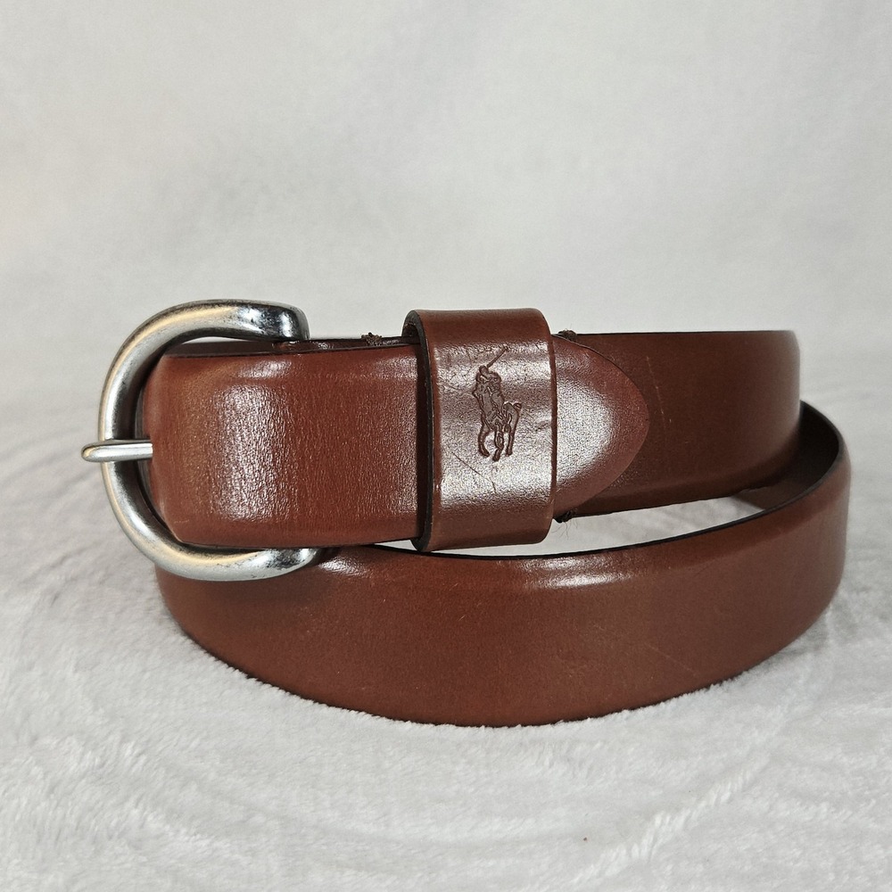 Polo Ralph Lauren Belt Mens 36 Brown Leather Dress Silver Buckle Argentina